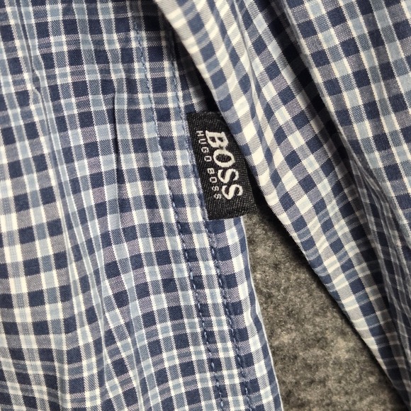 Men's Boss Hugo Boss Regular Fit Sz Large Check / Plaid Blue Long Sleeve Shirt - Picture 3 of 9